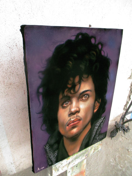 Prince Portrait, Original Oil Painting on Black Velvet by Alfredo