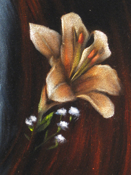 絵画 oil painting on black velvet ( flowers ) Vintage Antique Black Velvet Floral Flower Painting Art Acrylic