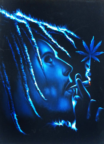 Bob Marley Smoking, Original Oil Painting on Black Velvet by Enrique Felix , "Felix" - #F130