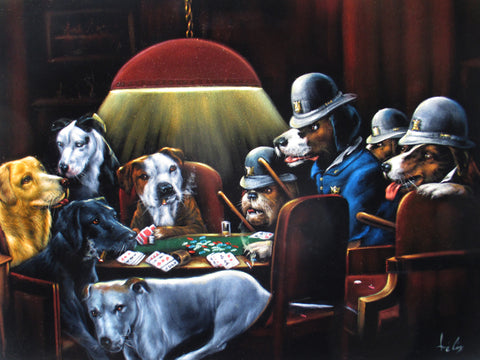 Dogs playing poker, Original Oil Painting on Black Velvet by Enrique Felix , "Felix" - #F174