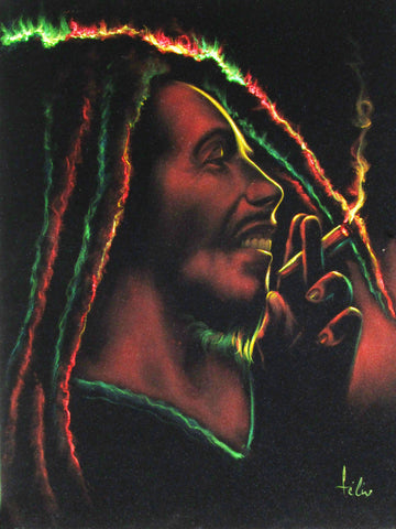 Bob Marley Smoking, Original Oil Painting on Black Velvet by Enrique Felix , "Felix" - #F183