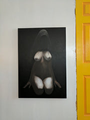 Nude in Dark, Oil on canvas size 28"x41"x2": Nun, Virgin, Woman Dark Modern style Original Oil paint Canvas R57