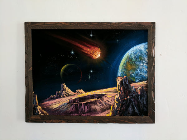 Planetary Space Meteor Original Oil Painting Black Velvet p2 SA180