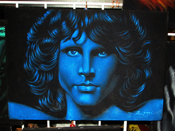 Jim Morrison Portrait in Blue ; Original Oil painting on Black