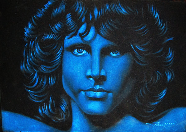 Jim Morrison Portrait in Blue ; Original Oil painting on Black
