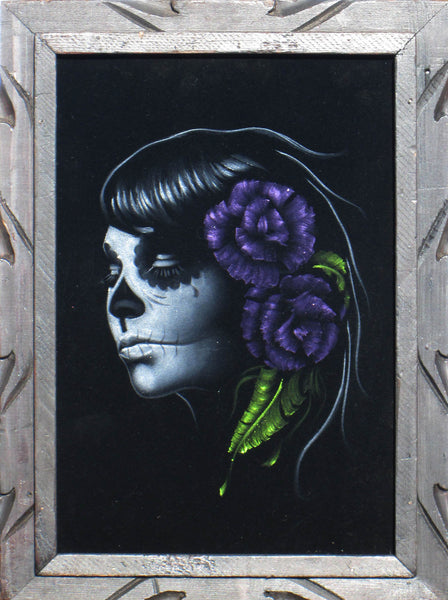 絵画 oil painting on black velvet ( flowers ) Set Of Two Vintage Black Velvet Paintings Of Flowers