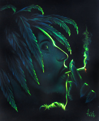Bob Marley Smoking, Original Oil Painting on Black Velvet by Enrique Felix , "Felix" - #F140
