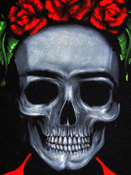 Oakland Raiders logo; Calavera half skull; Original Oil painting on Black  Velvet by Zenon Matias Jimenez- #JM131