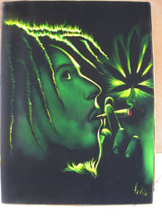Bob Marley Smoking,  Original Oil Painting on Black Velvet by Enrique Felix , "Felix" - #F73