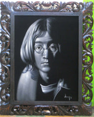 John Lennon Portrait , Original Oil Painting on Black Velvet by Alfredo Rodriguez "ARGO" - #A17