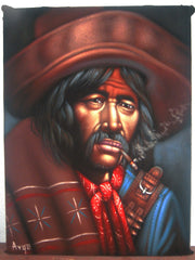 Bandit, Mexican Bandito, Original Oil Painting on Black Velvet by Alfredo Rodriguez "ARGO" - #A33