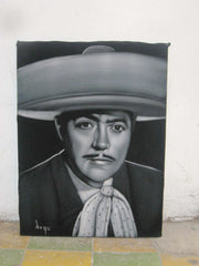 Luis Aguilar Manzo Portrait,  Original Oil Painting on Black Velvet by Alfredo Rodriguez "ARGO" - #A25