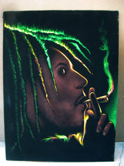 Bob Marley Smoking,  Original Oil Painting on Black Velvet by Enrique Felix , "Felix" - #F79