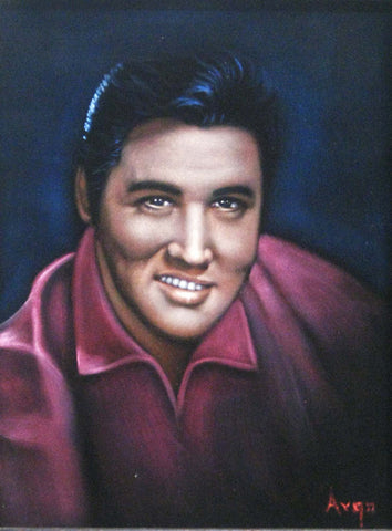 Elvis Presley Portrait , Original Oil Painting on Black Velvet by Alfredo Rodriguez "ARGO" - #A20