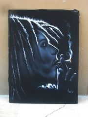Bob Marley Smoking,  Original Oil Painting on Black Velvet by Enrique Felix , "Felix" - #F85