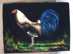 Rooster, Mexican Cock, Original Oil Painting on Black Velvet by Enrique Felix , "Felix" - #F82