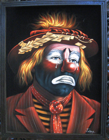 Emmett Kelly Circus Hobo Clown; Original Oil painting on Black Velvet by Jorge Terrones - #J39