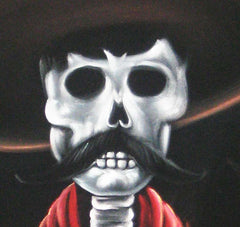 Zapata, Calavera de Emiliano Zapata,  Oil Painting Portrait on Black Velvet; Original Oil painting on Black Velvet by Santos Llamas- #SA98