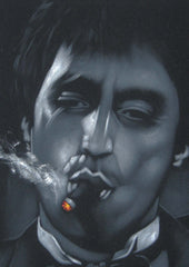 Tony Montana portrait; Al Pacino; Scarface; Original Oil painting on Black Velvet by Zenon Matias Jimenez- #JM07