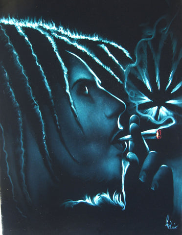 Bob Marley Smoking,  Original Oil Painting on Black Velvet by Enrique Felix , "Felix" - #F78