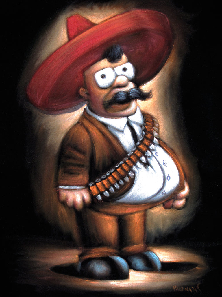 Mexican Homer Simpson Zapata Sombrero Oil Painting on Black Velvet  by: Palomares   # pm56