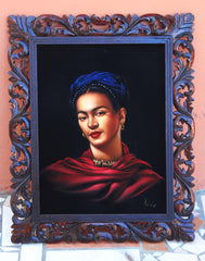 Frida Kahlo Portrait, Ofelia Medina as Frida,  Original Oil Painting on Black Velvet by Enrique Felix , "Felix" - #F1