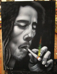 Bob Marley Legend Portrait, Original Oil Painting on Black Velvet by Alfredo Rodriguez "ARGO" - #A91