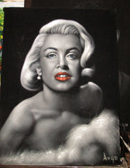 Marilyn Monroe Portrait, Original Oil Painting on Black Velvet by Alfredo Rodriguez "ARGO" - #A108