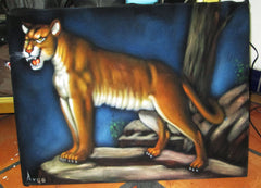 Mountain Lion, cougar, puma, panther, Original Oil Painting on Black Velvet by Alfredo Rodriguez "ARGO"  - #A110