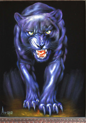 Panther, Black Panther, cougar,  Original Oil Painting on Black Velvet by Alfredo Rodriguez "ARGO"  - #A112
