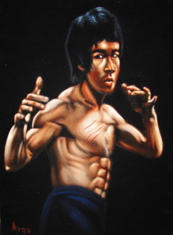 Bruce Lee Portrait,  Original Oil Painting on Black Velvet by Alfredo Rodriguez "ARGO"  - #A114