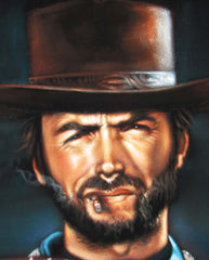 Clint Eastwood Spaghetti Western,  Original Oil Painting on Black Velvet by Alfredo Rodriguez "ARGO"  - #A119