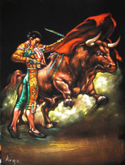 Torero Bull Fighter,  Original Oil Painting on Black Velvet by Alfredo Rodriguez "ARGO" - #A122
