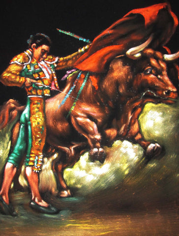 Torero Bull Fighter,  Original Oil Painting on Black Velvet by Alfredo Rodriguez "ARGO" - #A122