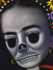 Frida Kahlo Portrait, La Calavera Catrina Skull Original Oil Painting on Black Velvet by Alfredo Rodriguez "ARGO" - #A124