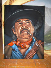 Emilio Fernández Portrait,  Original Oil Painting on Black Velvet by Alfredo Rodriguez "ARGO" - #A127