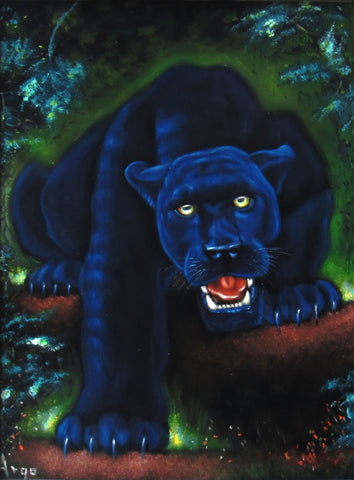Panther, Black Panther, cougar,  Original Oil Painting on Black Velvet by Alfredo Rodriguez "ARGO"  - #A135