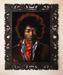 Jimi Hendrix Portrait,  Original Oil Painting on Black Velvet by Alfredo Rodriguez "ARGO" - #A136