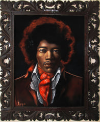 Jimi Hendrix Portrait,  Original Oil Painting on Black Velvet by Alfredo Rodriguez "ARGO" - #A136