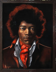 Jimi Hendrix Portrait,  Original Oil Painting on Black Velvet by Alfredo Rodriguez "ARGO" - #A136