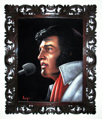 Elvis Presley Portrait , Original Oil Painting on Black Velvet by Alfredo Rodriguez "ARGO" - #A139