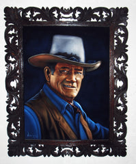 John Wayne Portrait,  Original Oil Painting on Black Velvet by Alfredo Rodriguez "ARGO" - #A140