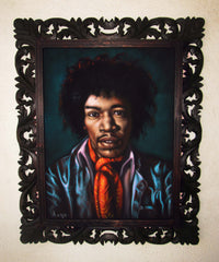 Jimi Hendrix Portrait,  Original Oil Painting on Black Velvet by Alfredo Rodriguez "ARGO" - #A146