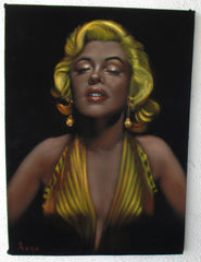 Marilyn Monroe Portrait, Original Oil Painting on Black Velvet by Alfredo Rodriguez "ARGO" - #A148