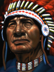 Indian chief,  Original Oil Painting on Black Velvet by Alfredo Rodriguez "ARGO" - #A151