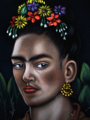 Frida Kahlo Portrait,  Original Oil Painting on Black Velvet by Alfredo Rodriguez "ARGO" - #A152