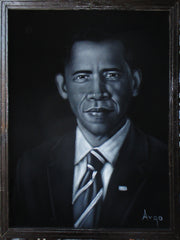 Barack Obama Portrait, President of United States, Original Oil Painting on Black Velvet by Alfredo Rodriguez "ARGO" - #A154