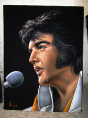 Elvis Presley Portrait , Original Oil Painting on Black Velvet by Alfredo Rodriguez "ARGO" - #A157