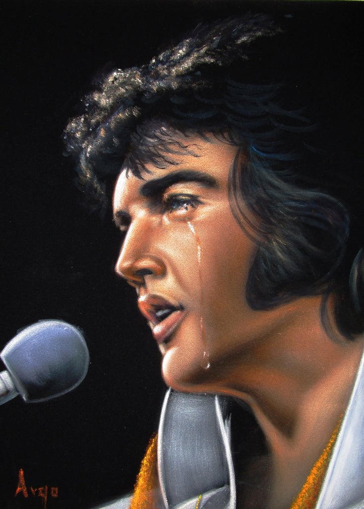 Elvis Presley Portrait , Original Oil Painting on Black Velvet by Alfredo Rodriguez "ARGO" - #A157