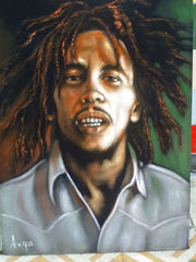 Bob Marley Portrait, Original Oil Painting on Black Velvet by Alfredo Rodriguez "ARGO" - #A160